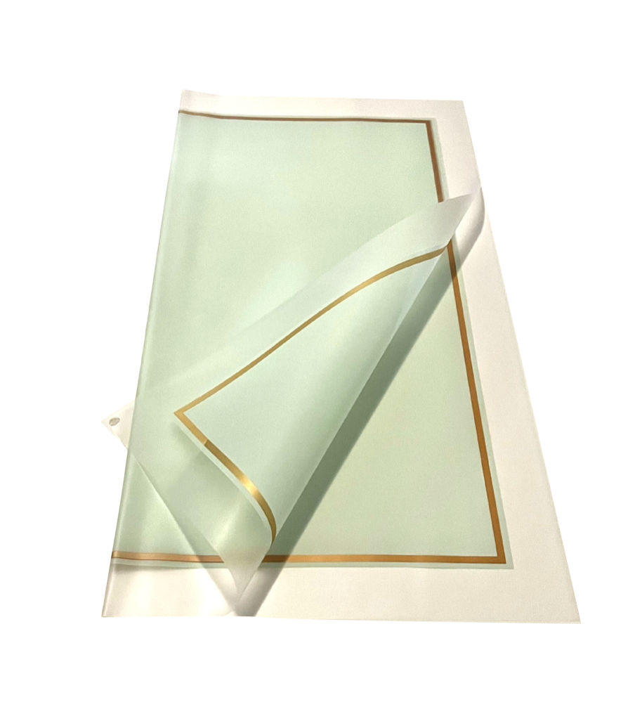 Bopp Silk Wrap: Transparent Turquoise With Wide Frosted Border & Gold Trim EPP0585H (Pack of 20)(R2.45ea)