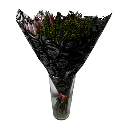 Bopp Silk Wrap: Transparent with Black Rose Print EPP0804H (Pack of 20)(R2.45ea)