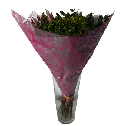Bopp Silk Wrap: Transparent with Dark Bright Pink Rose Print EPP0804I (Pack of 20)(R2.45ea)