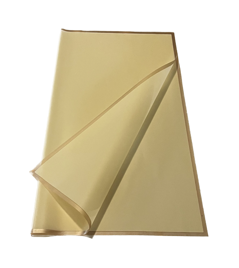 Bopp Silk Wrap: Slightly Transparent Yellow With Narrow Gold Border EPP0582C (Pack of 20)(R2.45ea)