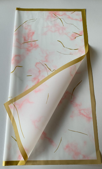 Bopp Silk Wrap: Pink and White marble with gold borderEPP1176 (Pack of 20)(R2.45ea)
